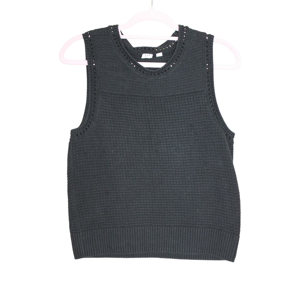 Gap Black Ribbed Knit Texture 100% Cotton Sleeveless Casual Sweater Top Size S